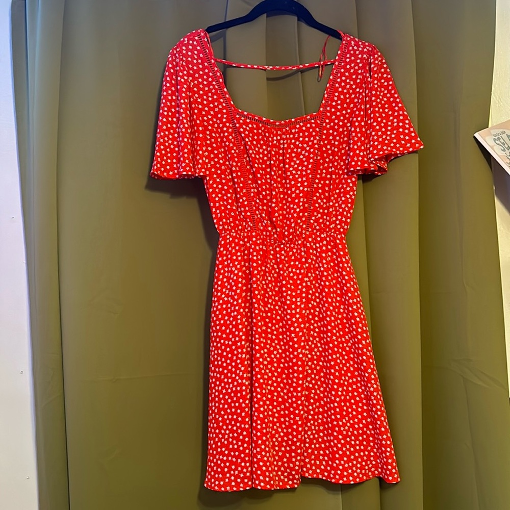 Red floral summer dress